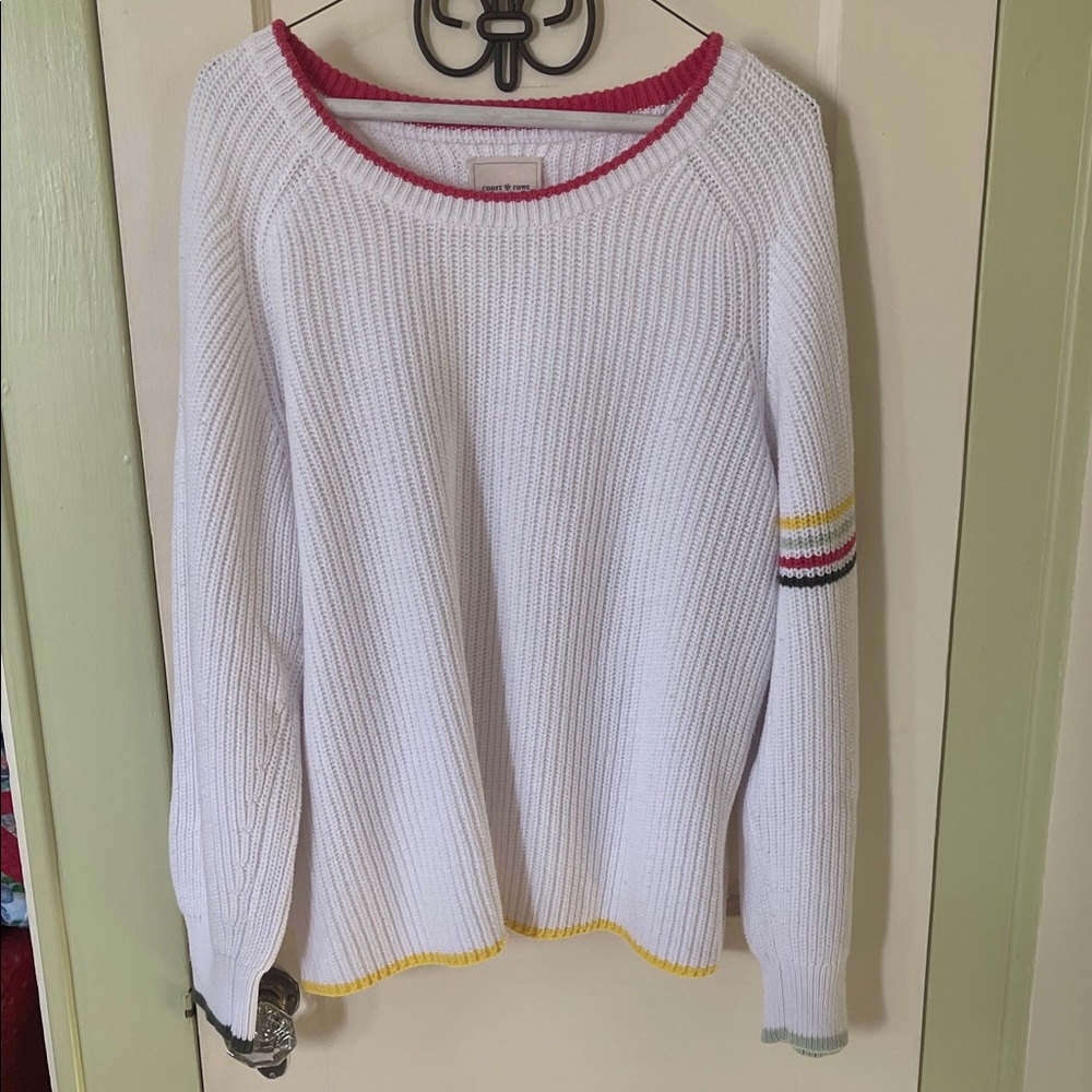 COURT & ROWE White Sweater with Pink and Yellow Trim